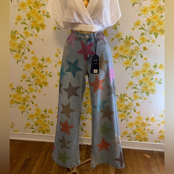NWT Colorful star rhinestone high waist jeans size M ( 5-7 ) - Picture 5 of 15